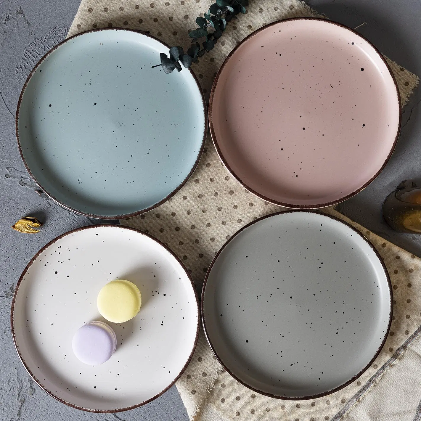 Eco-Friendly Multi Color Glazed Coupe Rustic Speckles Stoneware Dinnerware Sets Ceramic Tableware 24 Pieces Dinner Set