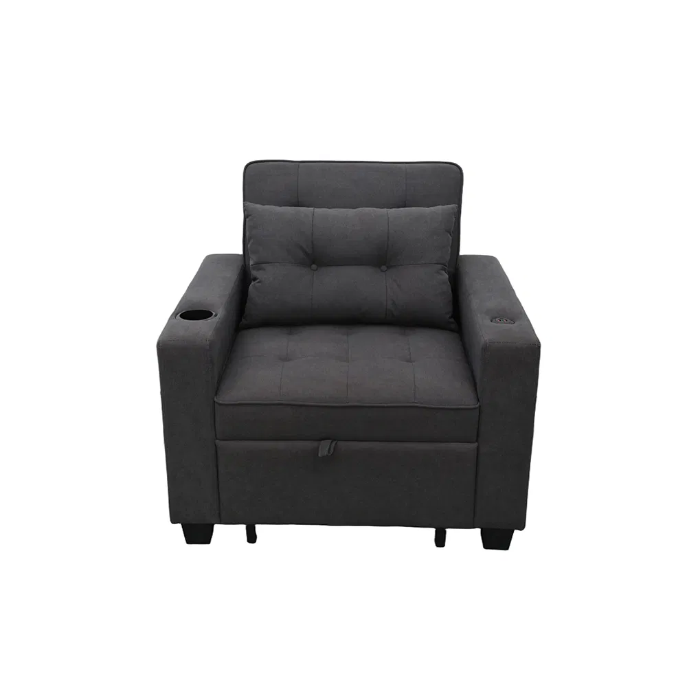 Single Chair Pull out Sleeper Bed Convertible Armchair Living Room Sofa Bed with Cup Holders