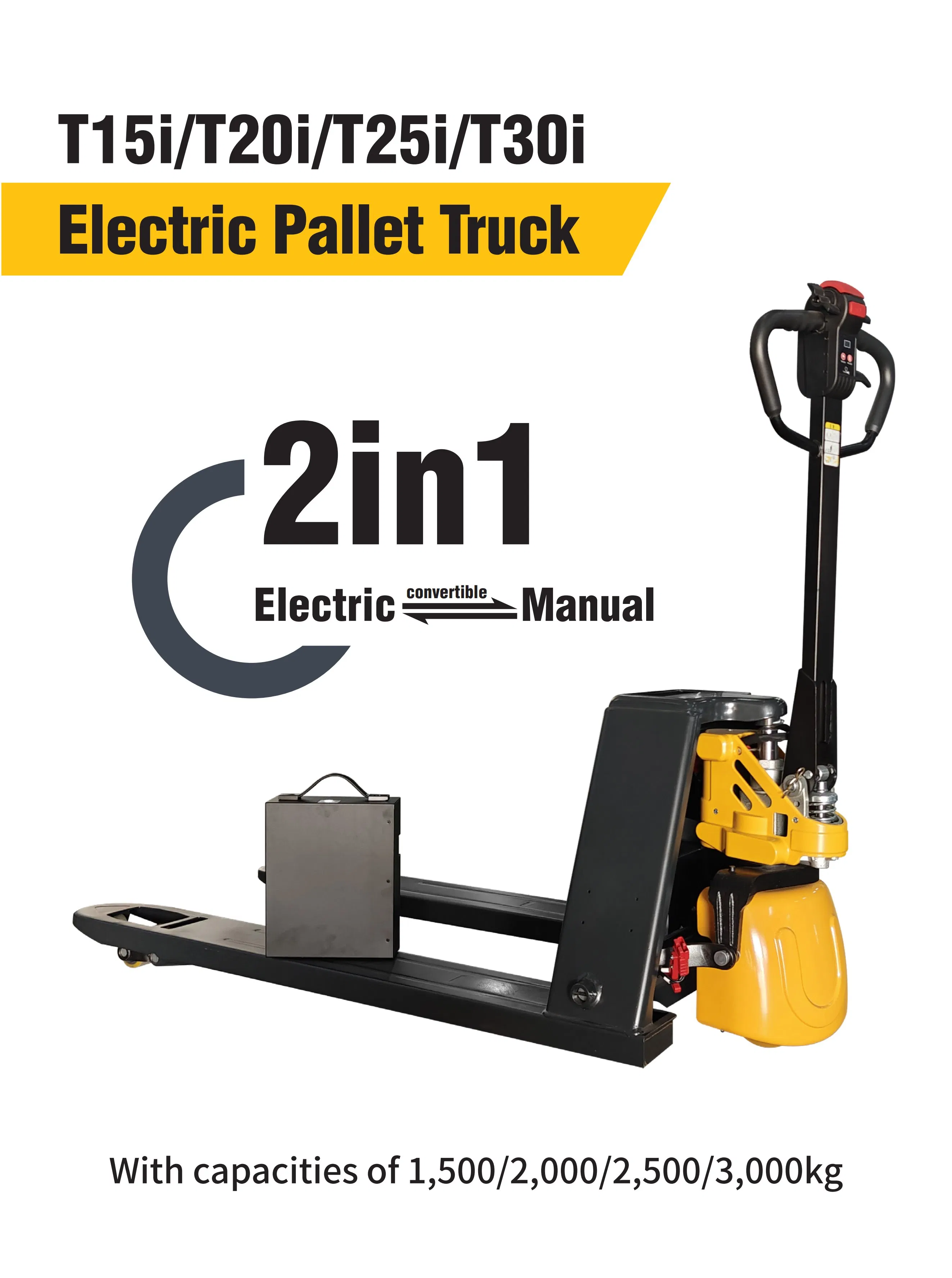 Microlift, 2 in 1, Full Electric Pallet Truck, T20I, Full Electric Pallet Jack, One Truck, Two Modes, Electric and Manual Convertible, No Downtime