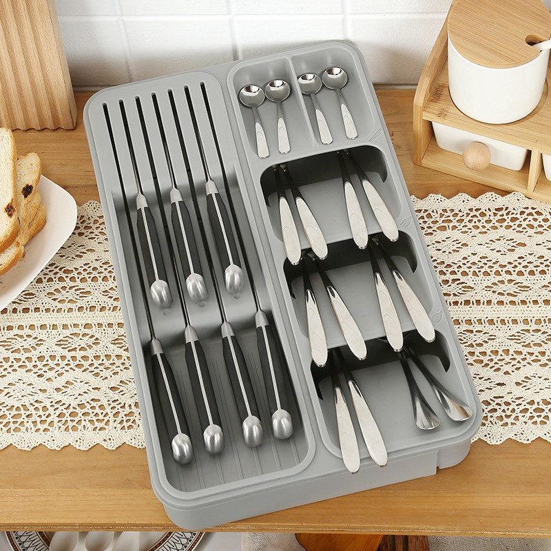 Plastic Kitchen Cutlery Tray Organiser Rack Holder Drawer Insert Tidy Storage