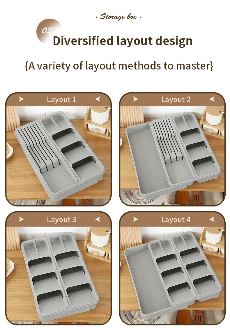 Plastic Kitchen Cutlery Tray Organiser Rack Holder Drawer Insert Tidy Storage