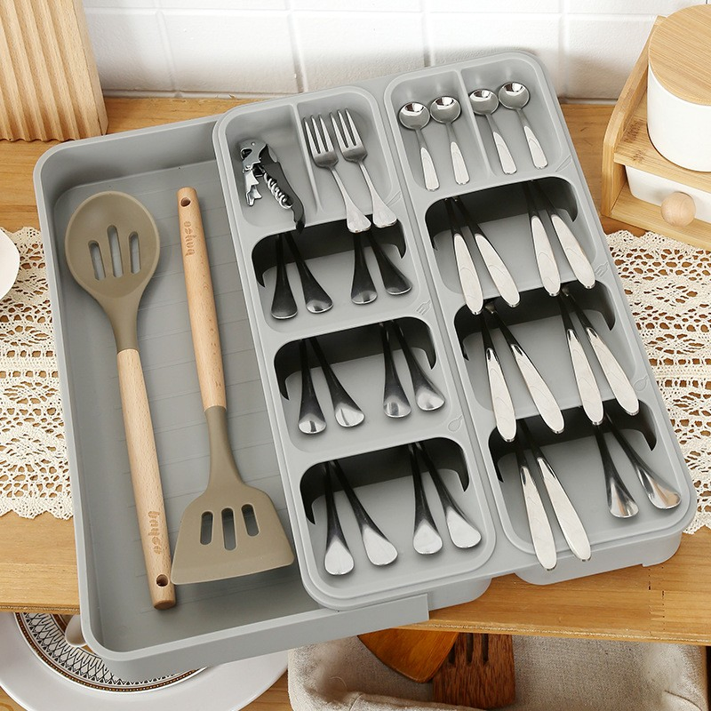 Plastic Kitchen Cutlery Tray Organiser Rack Holder Drawer Insert Tidy Storage