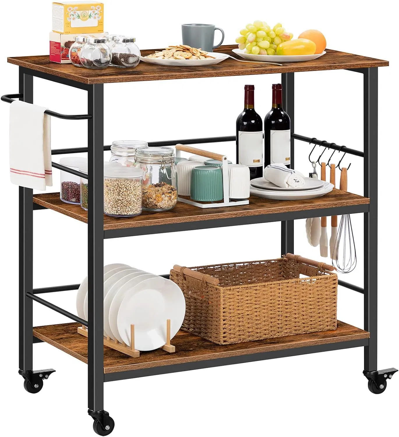 Cross-Border Special Supply of Movable Kitchen Trolley Three-Layer Storage Rack