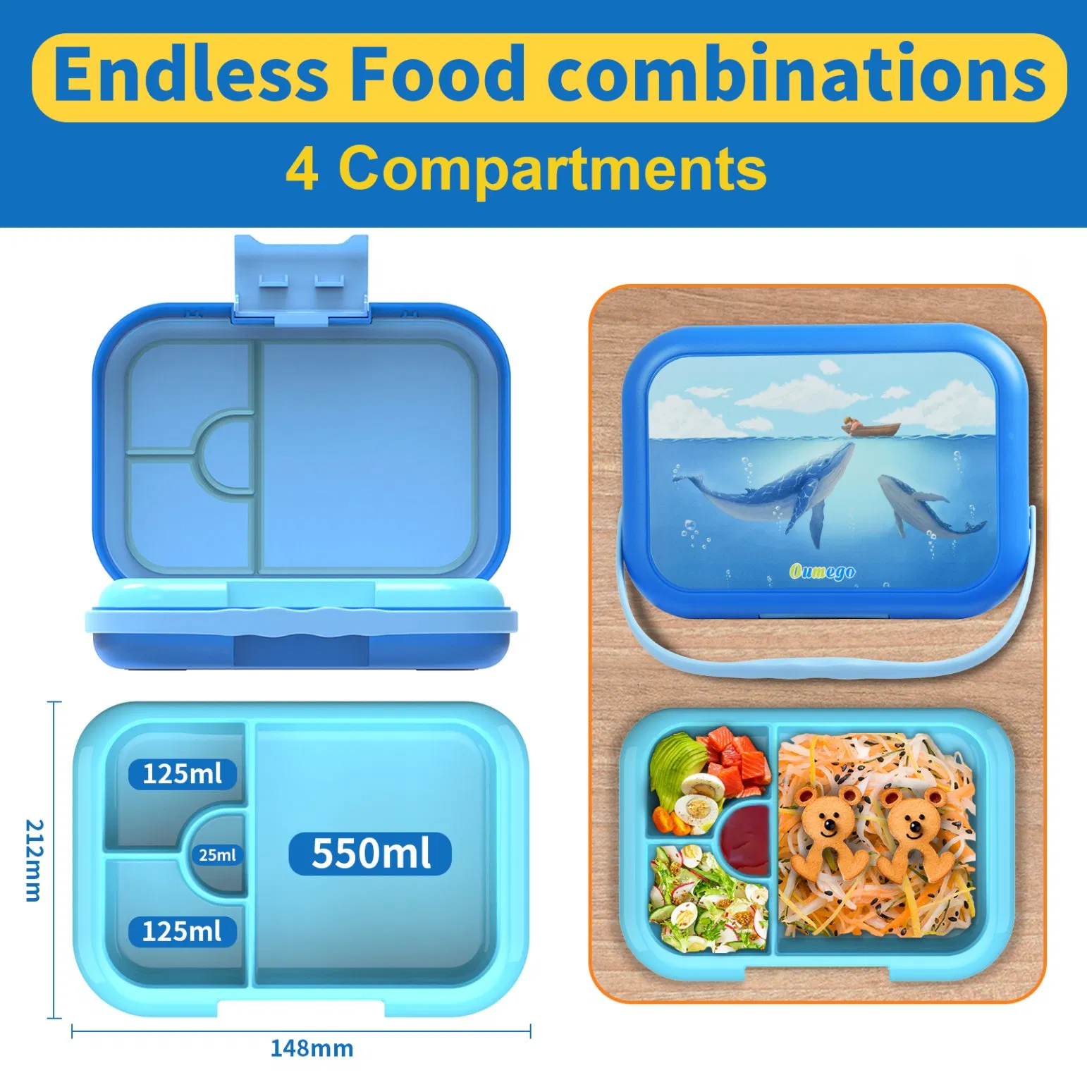 Aohea OEM ODM Obm Portable Lunch Box with Ice Packmeal Prep Glass Containers with Airtight Snaplock Lids 3 Pack 3 Compartment 380ml 33oz Bpafree Meal Prep