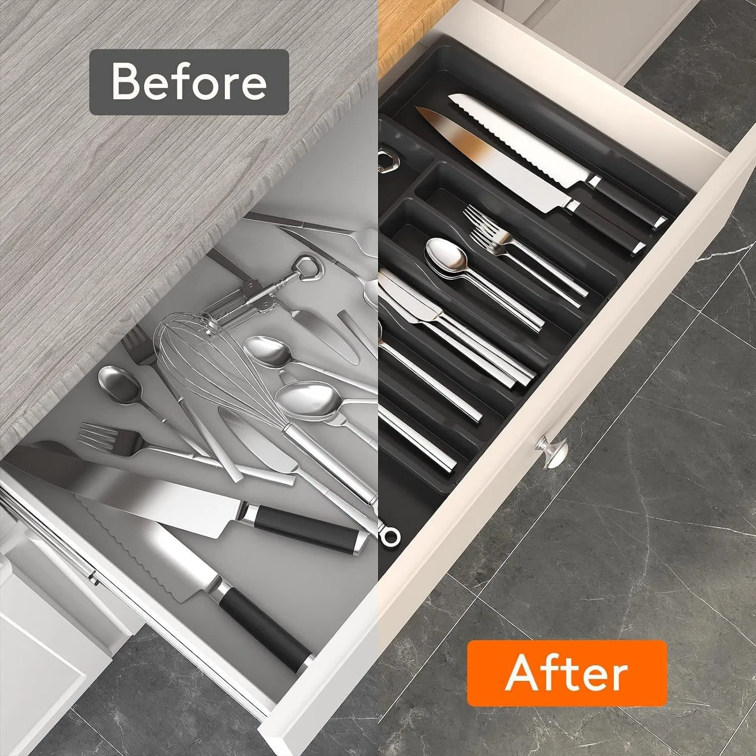 Kitchen Drawer Organizer Expandable Plastic Storage for Spoons Forks Knives