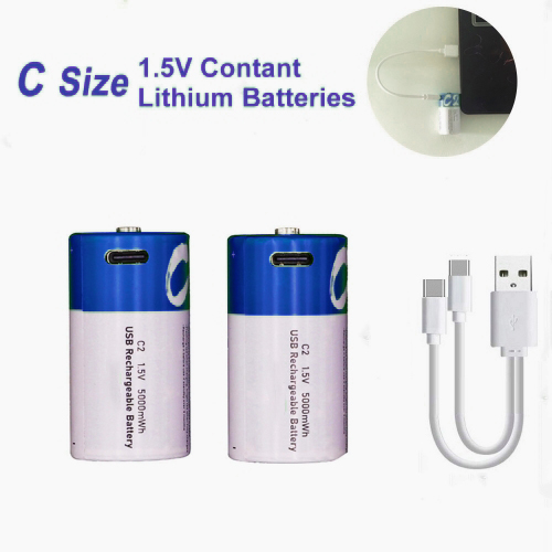 Wholesale No.2 Rechargeable C Batteries 1.5V 5000mWh Rechargeable battery + usb-c cable Manufacturers, Supplier