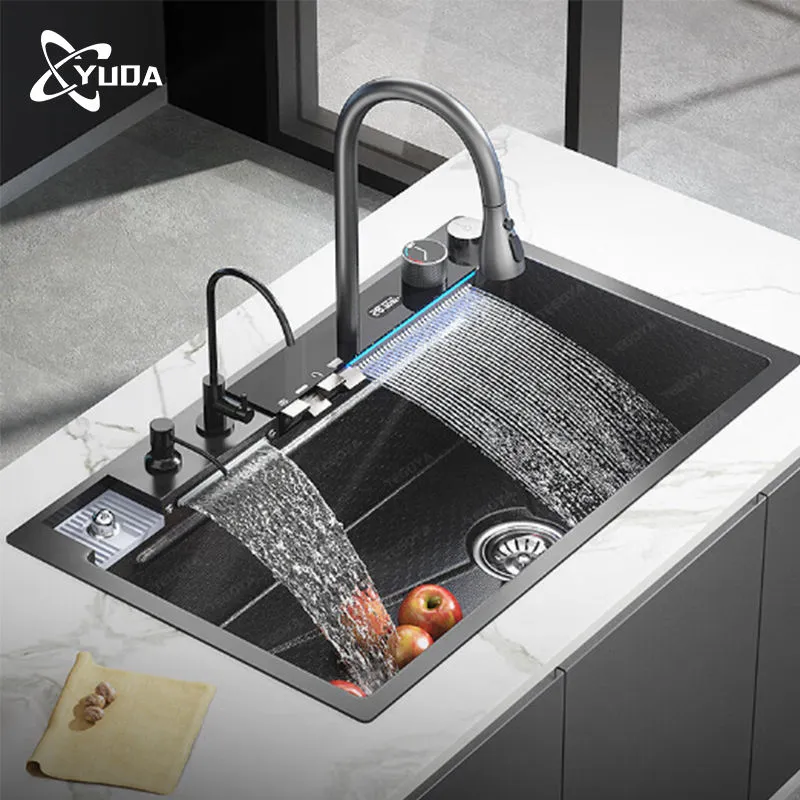 Deluxe Single Bowl 304 Smart Stainless Steel Kitchen Sink with Waterfall Function