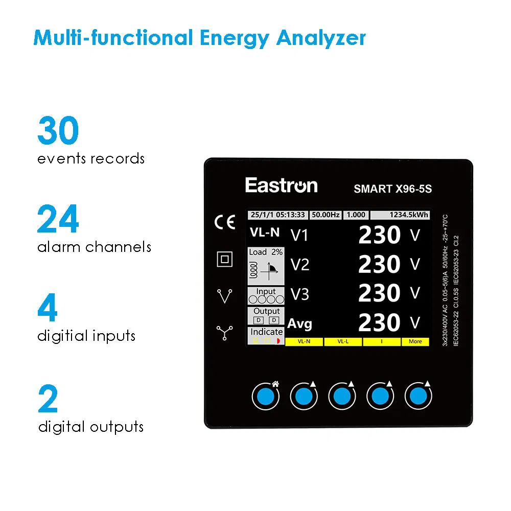 Eastron Smart X96-5s Series Leakage Current Measurement Three Phase RS485 Enethernet Energy Analyzer Bi-Directional Energy Meter