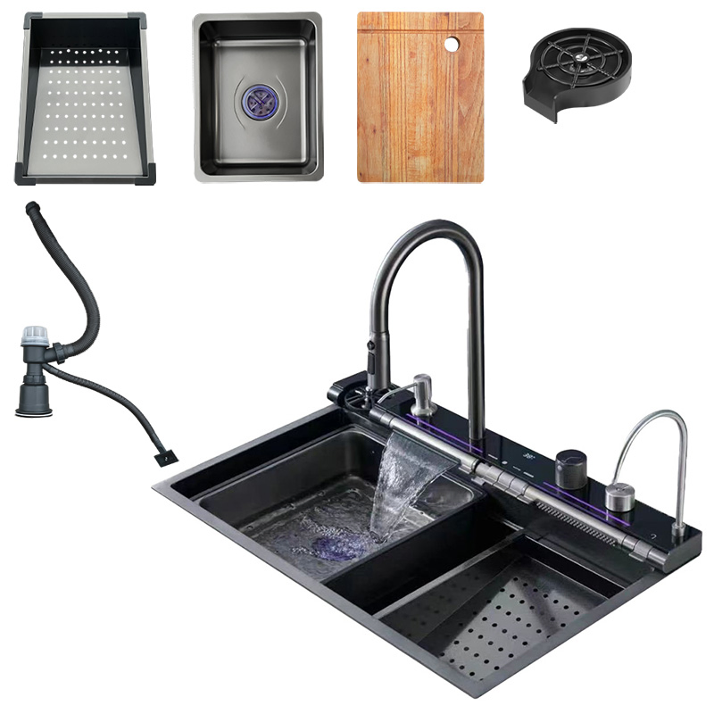 Deluxe Single Bowl 304 Smart Stainless Steel Kitchen Sink with Waterfall Function