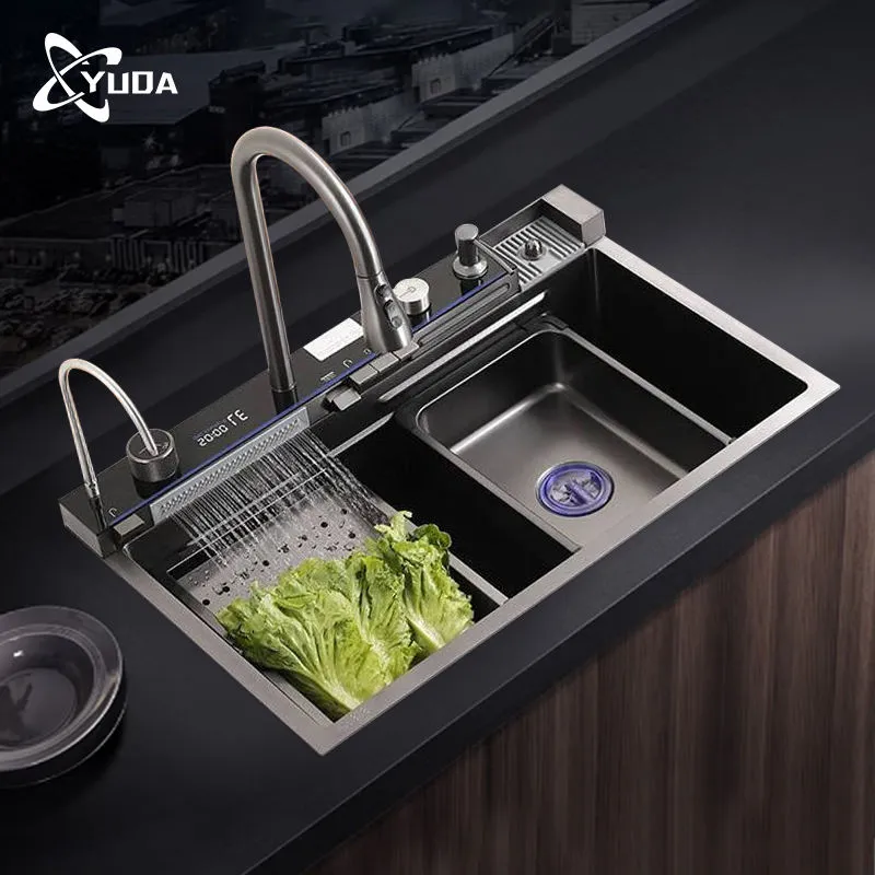 Deluxe Single Bowl 304 Smart Stainless Steel Kitchen Sink with Waterfall Function