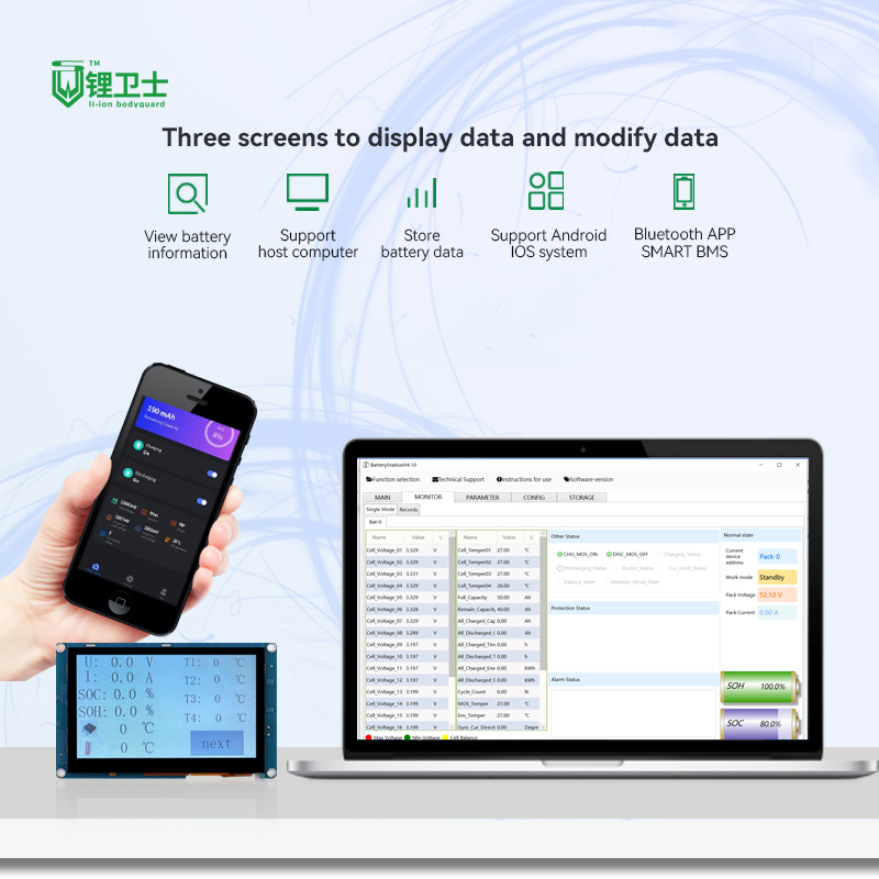 Lws Smart BMS Active Balance 4s 8s 16s 24V 48V LiFePO4 100A 150A 200A 250A 300A with Fan for Lithium Ion Battery Pack