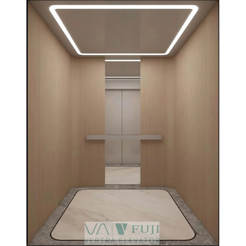 V FUJI Wooden Design Cabin Lifts 1250kg Traction Veneer Home Feeling Elevator