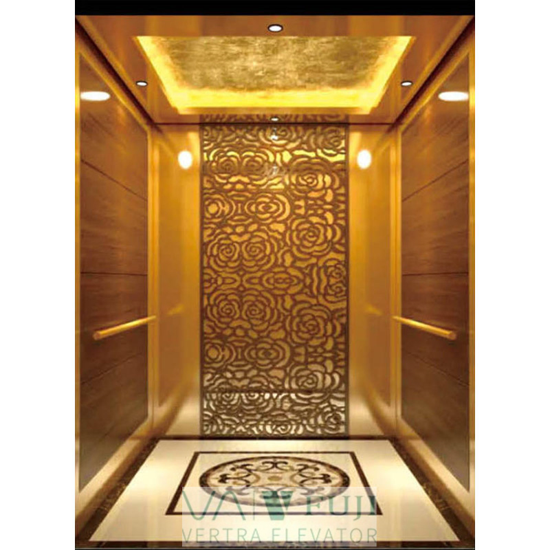 V FUJI Wooden Design Cabin Lifts 1250kg Traction Veneer Home Feeling Elevator