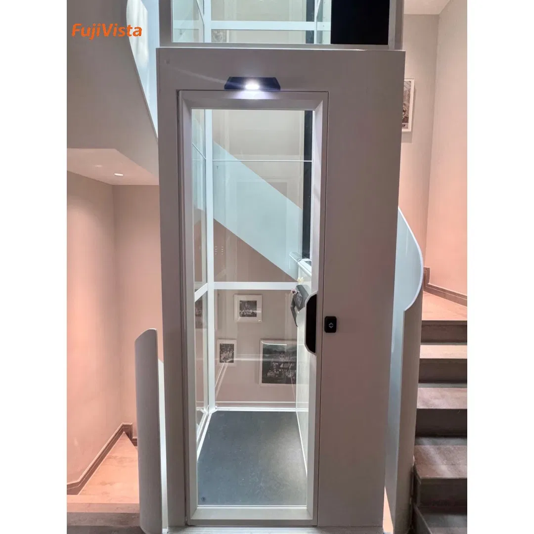 Fujivista Domestic Lifts Mrl Home Elevator Small Glass Villa Lift with Smart Gearless Traction System, 3-5 Persons Residential Panoramic Elevator, Elevador Resi