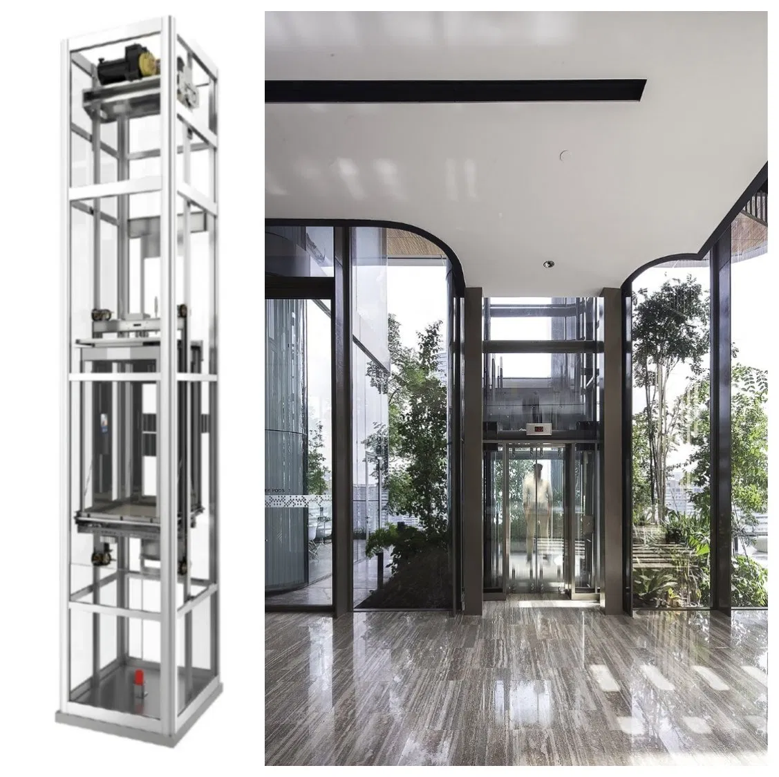 Customized Design Shaftless Home Elevator Indoor Outdoor House Lifts Traction Drive Type