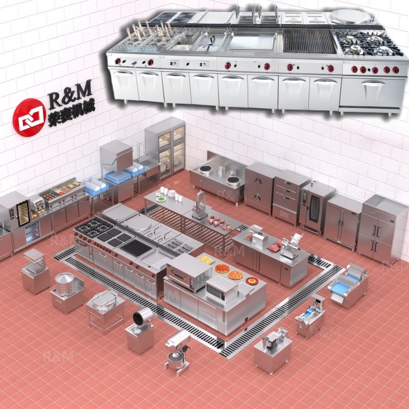 Industrial Catering Service Machinery Gas BBQ Custom Stainless Steel Chinese Wholesale Used Kitchen Kitchenware Fast Food Restaurant Equipment for Sale Hotel