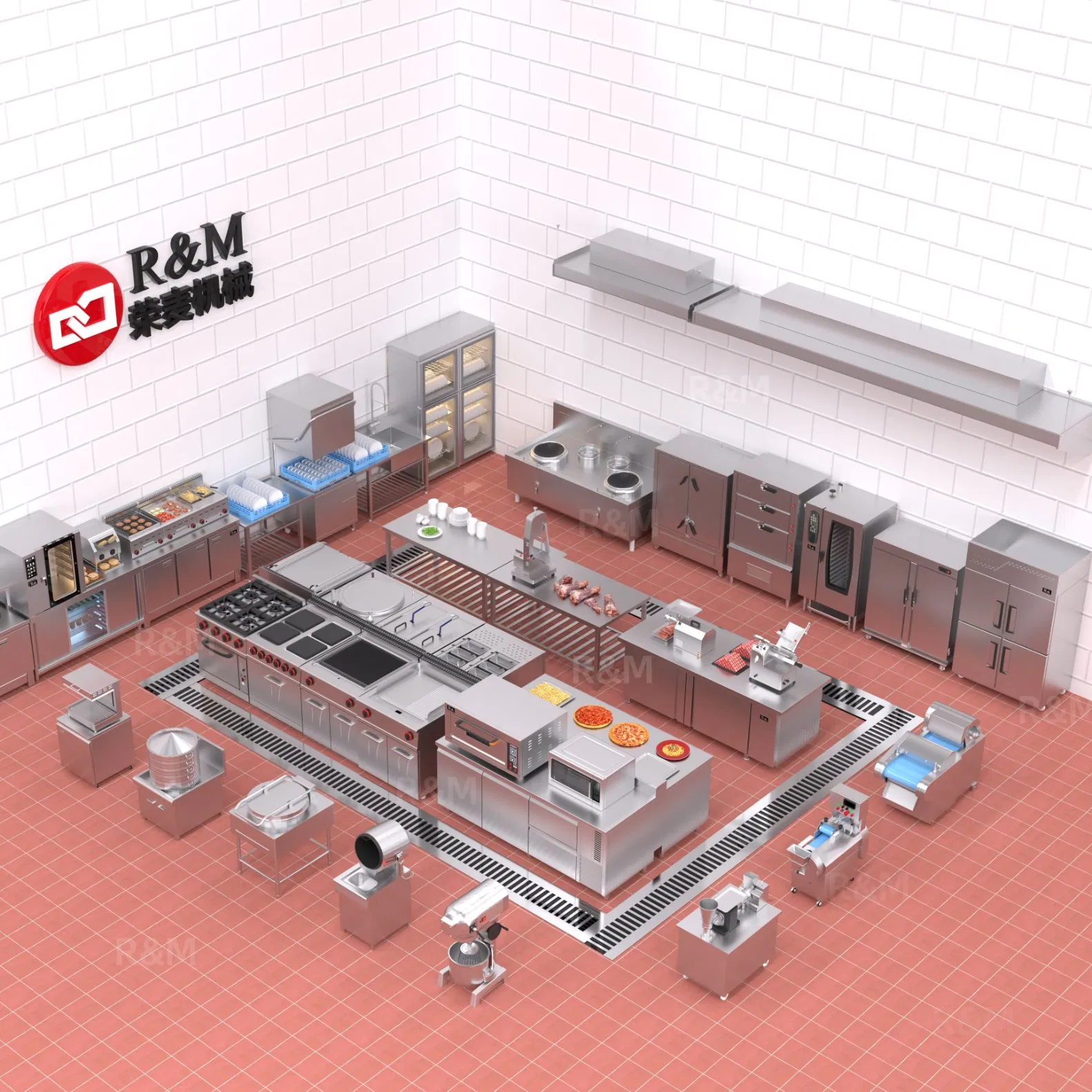 Industrial Catering Service Machinery Gas BBQ Custom Stainless Steel Chinese Wholesale Used Kitchen Kitchenware Fast Food Restaurant Equipment for Sale Hotel