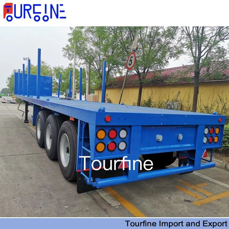 High Performance 3 Axle Log Wood Trailer with Side Column Flat Bed