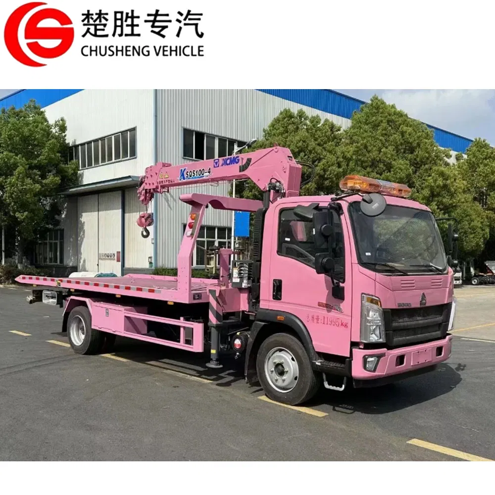 Factory Price Sinotruk HOWO Winch Platform 5.6m Roll Back Wheel Lift 4 Ton 5 Ton Flatbed Crane Wrecker Tow Truck Wrecker Truck with Crane