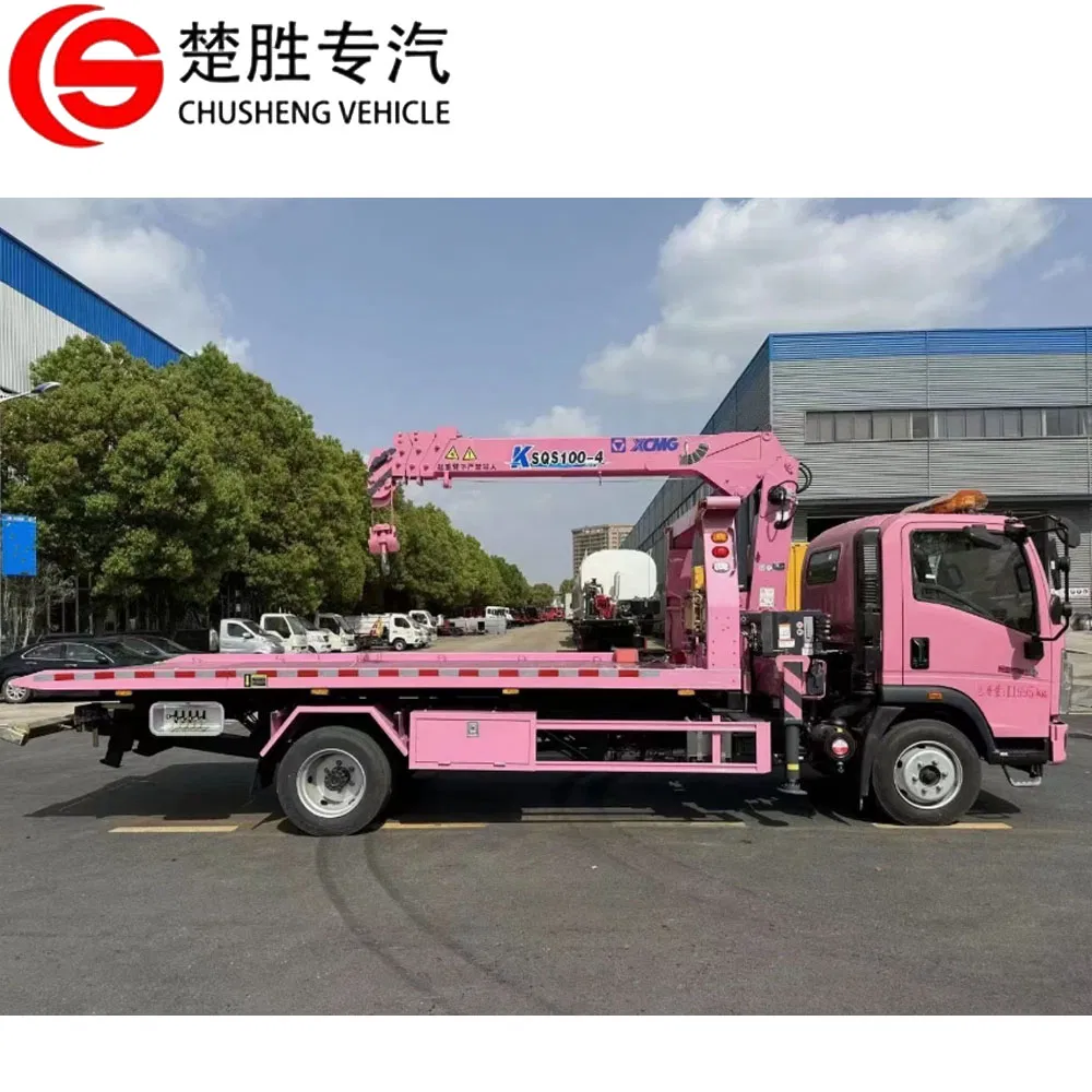 Factory Price Sinotruk HOWO Winch Platform 5.6m Roll Back Wheel Lift 4 Ton 5 Ton Flatbed Crane Wrecker Tow Truck Wrecker Truck with Crane