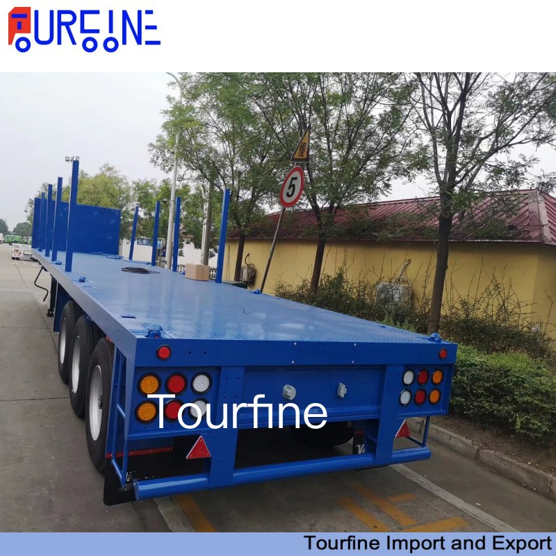 High Performance 3 Axle Log Wood Trailer with Side Column Flat Bed