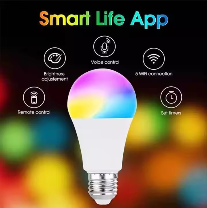 A60 Smart RGB Cw LED Bulb Tuya for Bluetooth E26/E27 9-15W Dimmable Color Changing Light WiFi Supports Alexa Google Smart Life