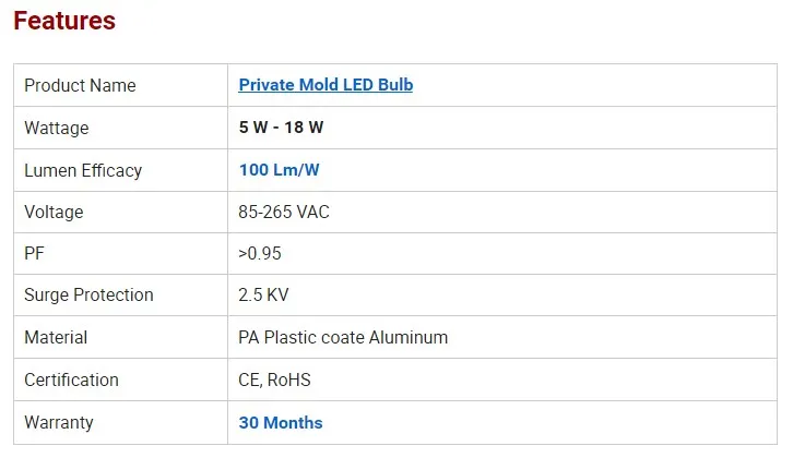 LED Bulb Dimensions