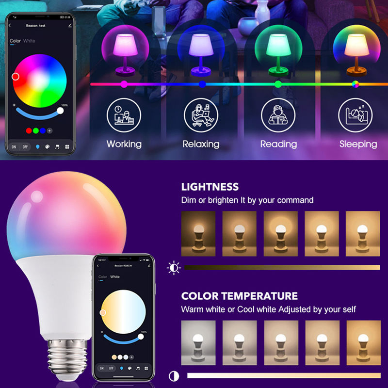 Color Changing Bluetooth Light Bulb 10W RGB Multicolor E27 LED Smart Bulb