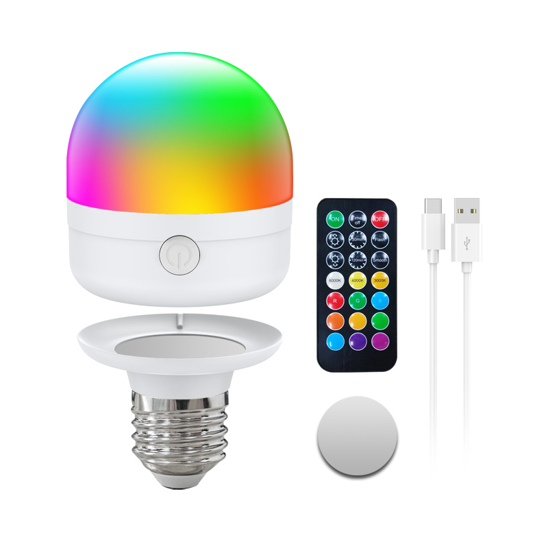 Rechargeable Light Bulb with Remote Control E14 E26 E27 Dimmable RGB Colours LED Magnetic Bulb