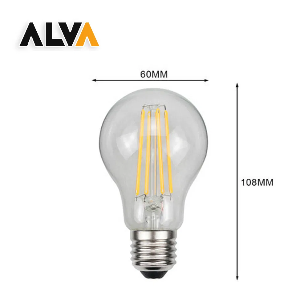 LED Filament Bulb 4W 6W 7W 8W Glass A60 A19 COB LED Light Amber Clear Edison Bulb E27 B22 E26 Classic Equal 40W Incandescent Lamp LED Bulb