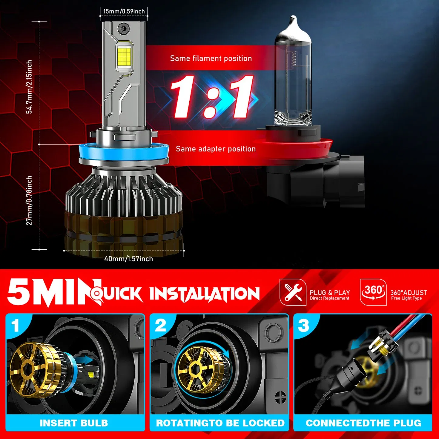 6500K Cool White Halogen Bulb Replacement All-in-One Conversion Kit H4 LED Headlight Bulb