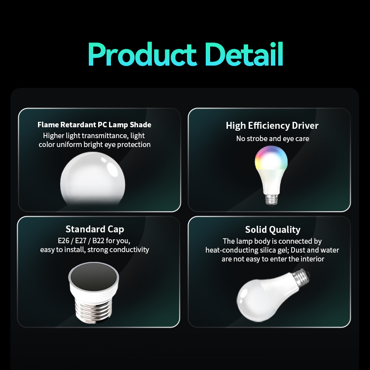 Custom Made 9W/12W/17W E27/E26/B22 2700K-6500K Rgbcw Dimming Smart LED Lamp Tuya APP Alexa Voice Control WiFi Smart Light Bulbs