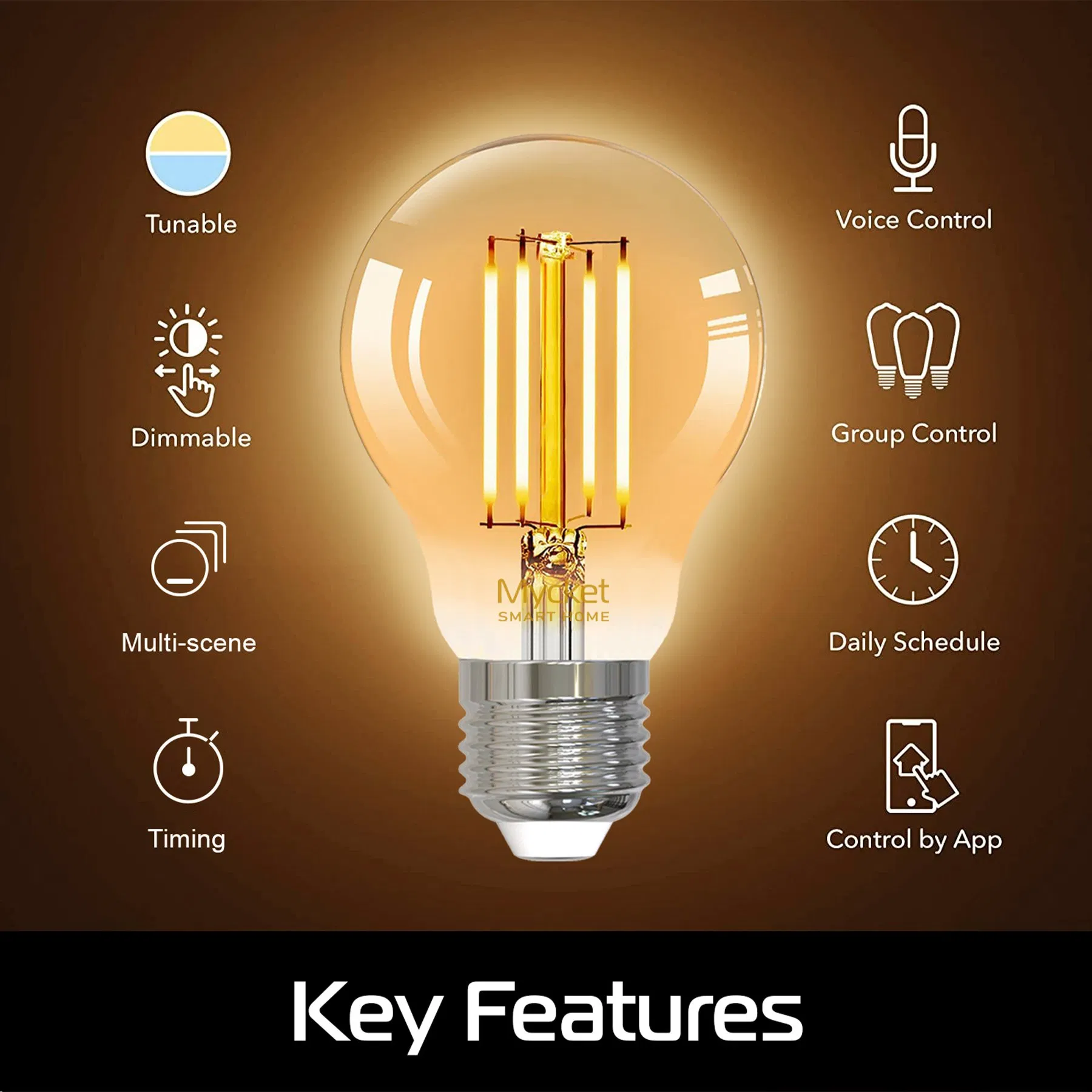 Tuya Smart LED Filament Bulb 7W WiFi Remote Control Incandescent Bulb Light Lamp for Chandelier Glass Light