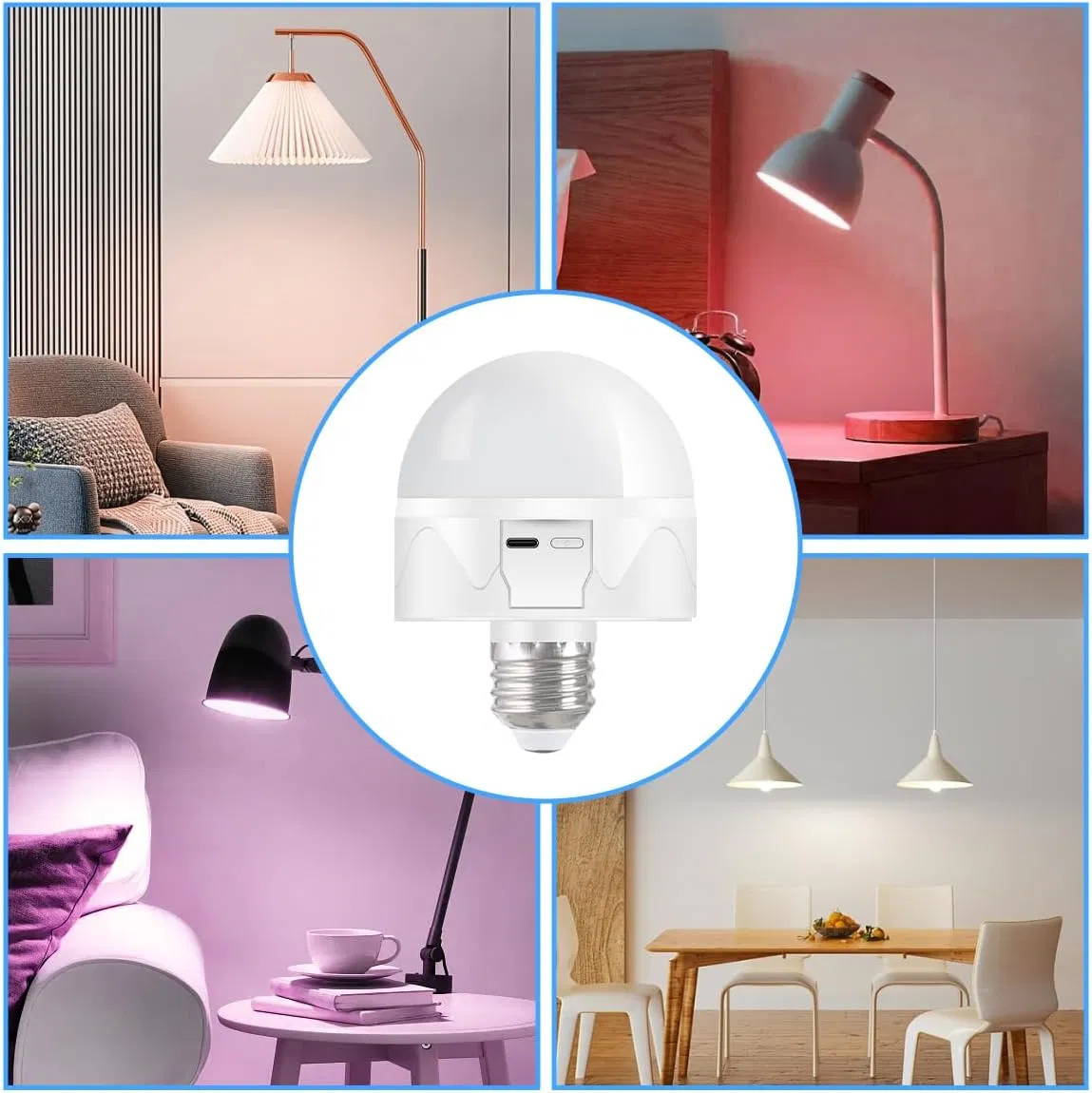 Warm White LED E27 Bulb Light USB Rechargeable Remote LED RGB Colour Changing Smart Flood Light Bulb