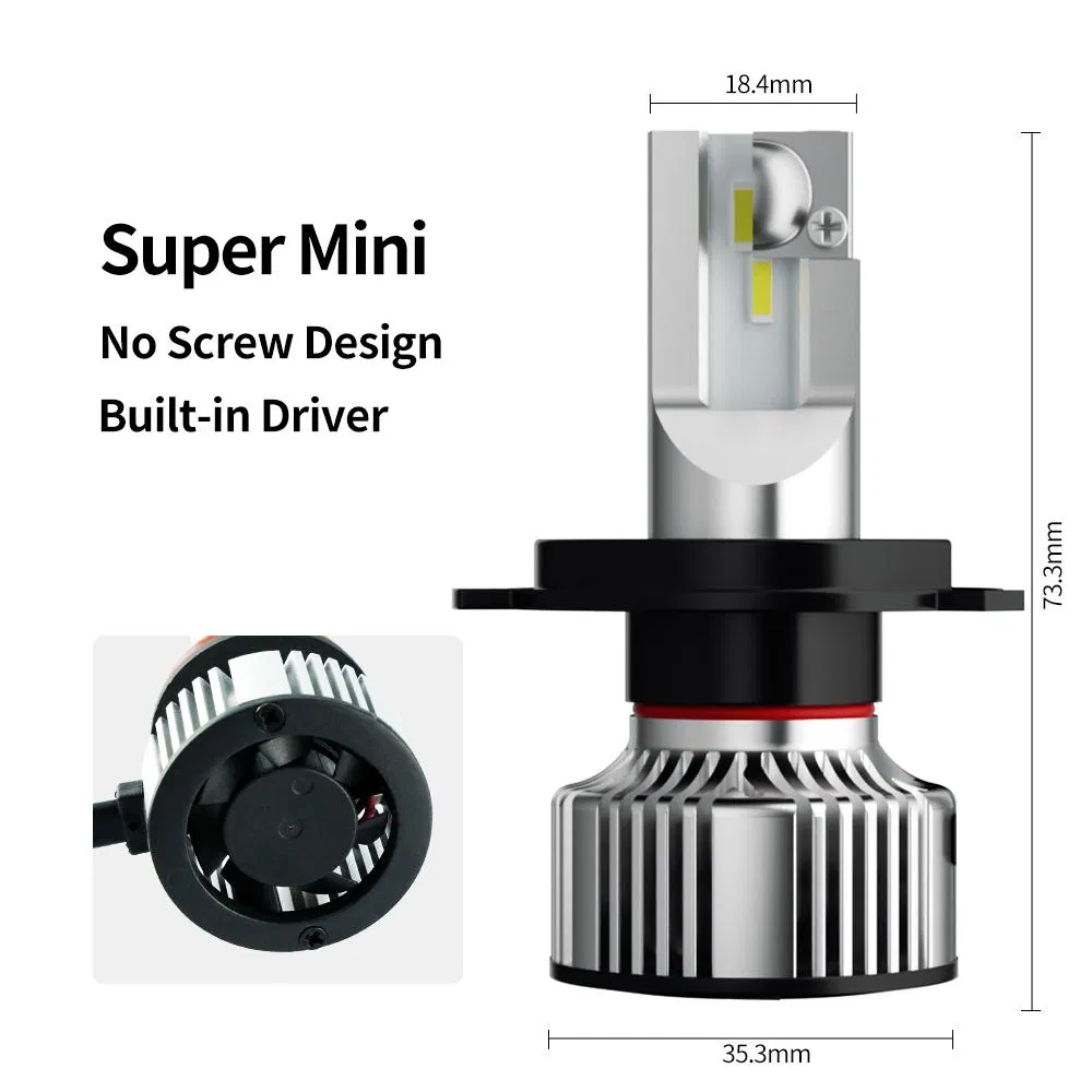 Fan Cooling Waterproof 5700K 6500K Super Bright F2 H4 Built-in Driver LED Car Headlight Bulb