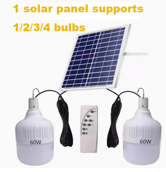 Portable Waterproof Outdoor Lamp 1 Solar Panel for 1/2/3/4 Solar LED Light Bulbs System