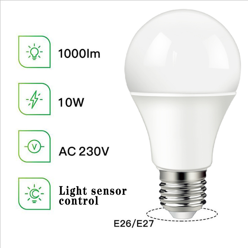 LED Smart Lighting Lamp 10W E27 E26 B22 Light Sensor LED Light Bulb Night on Day off Intelligent Bulb Lamp with CE RoHS Approval