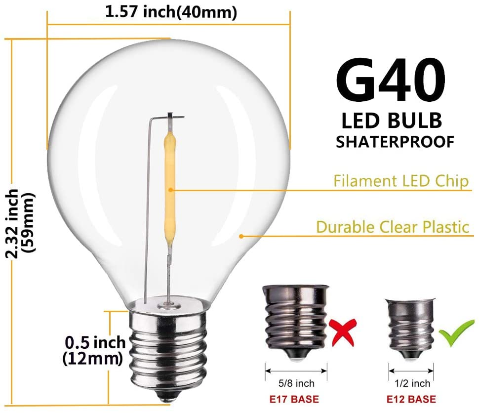 25 Pack Plastic G40 Globe Replacement LED Edison Bulbs