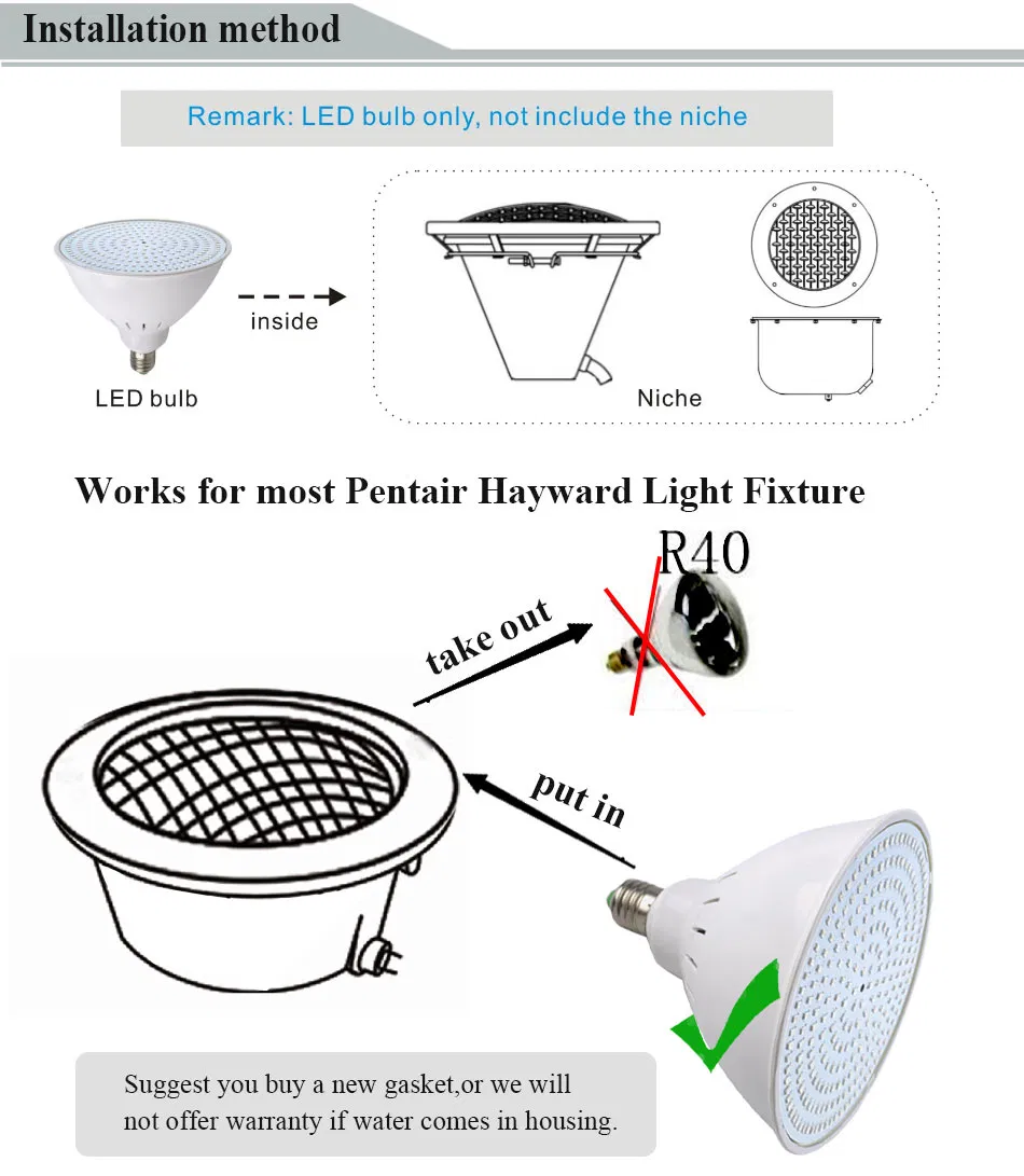 Hotook Swimming Pool Light 300W Replacent 12V 120V PAR56 E26 E27 LED Color Changing Pool Light Replacement Bulbs
