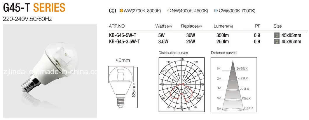 5W Dimmable LED Crystal Bulb (G45-T)