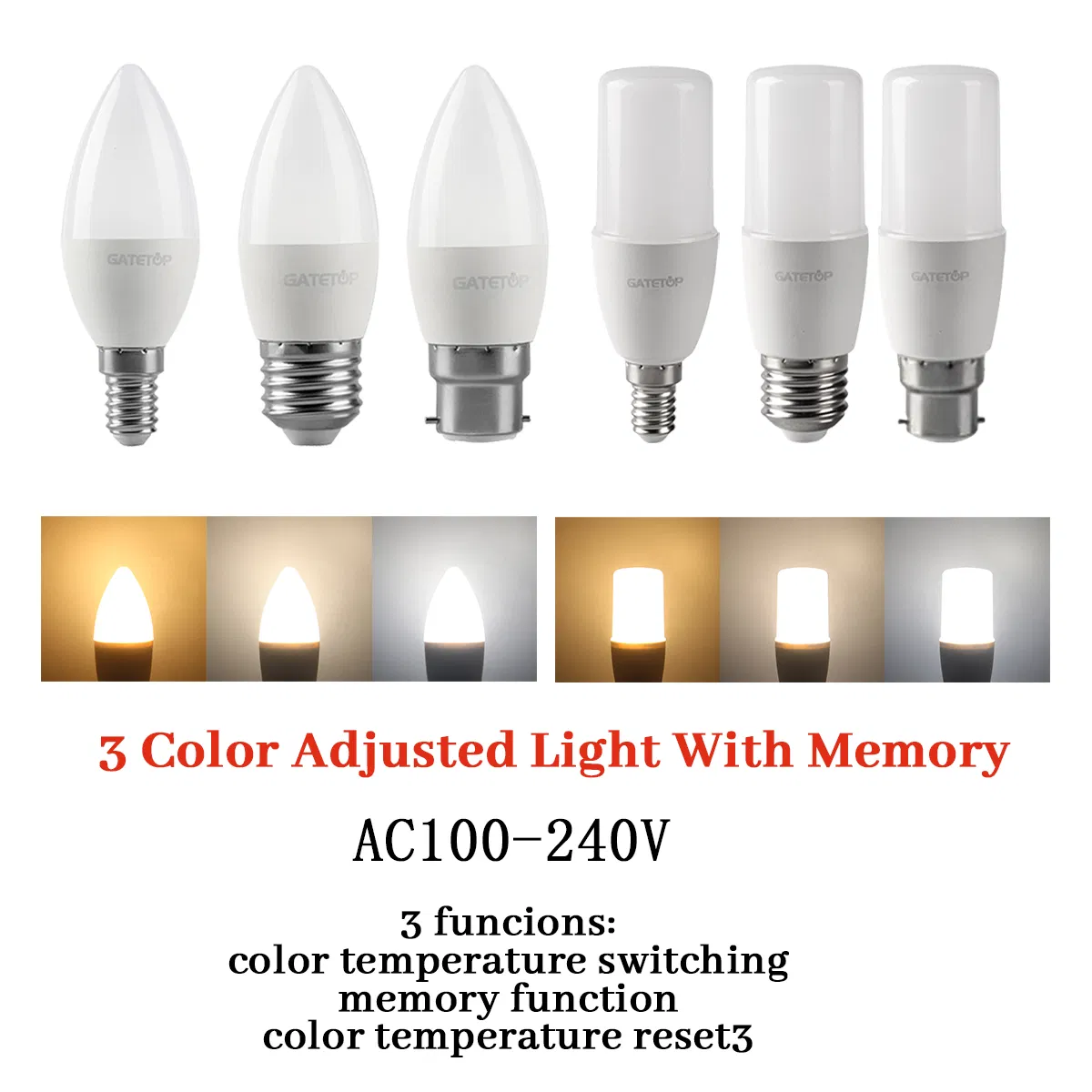 CCT Change by Wall Switch LED Lamp GU10 MR16 C37 G45 T37 3W 5W 7W 9W 220-240V IP20 LED Bulb for Indoor Lighting