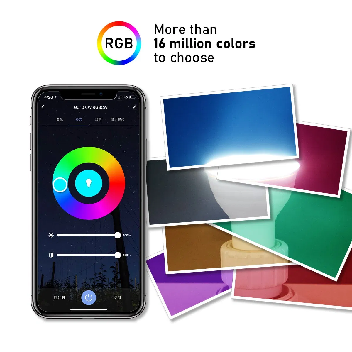 Voice Control Dimmable Wi-Fi Smart LED Light Bulb Tuya GU10 LED Spotlight Energy Saving Lamp RGB Color Changing for Home Decoration and Indoor Lighting