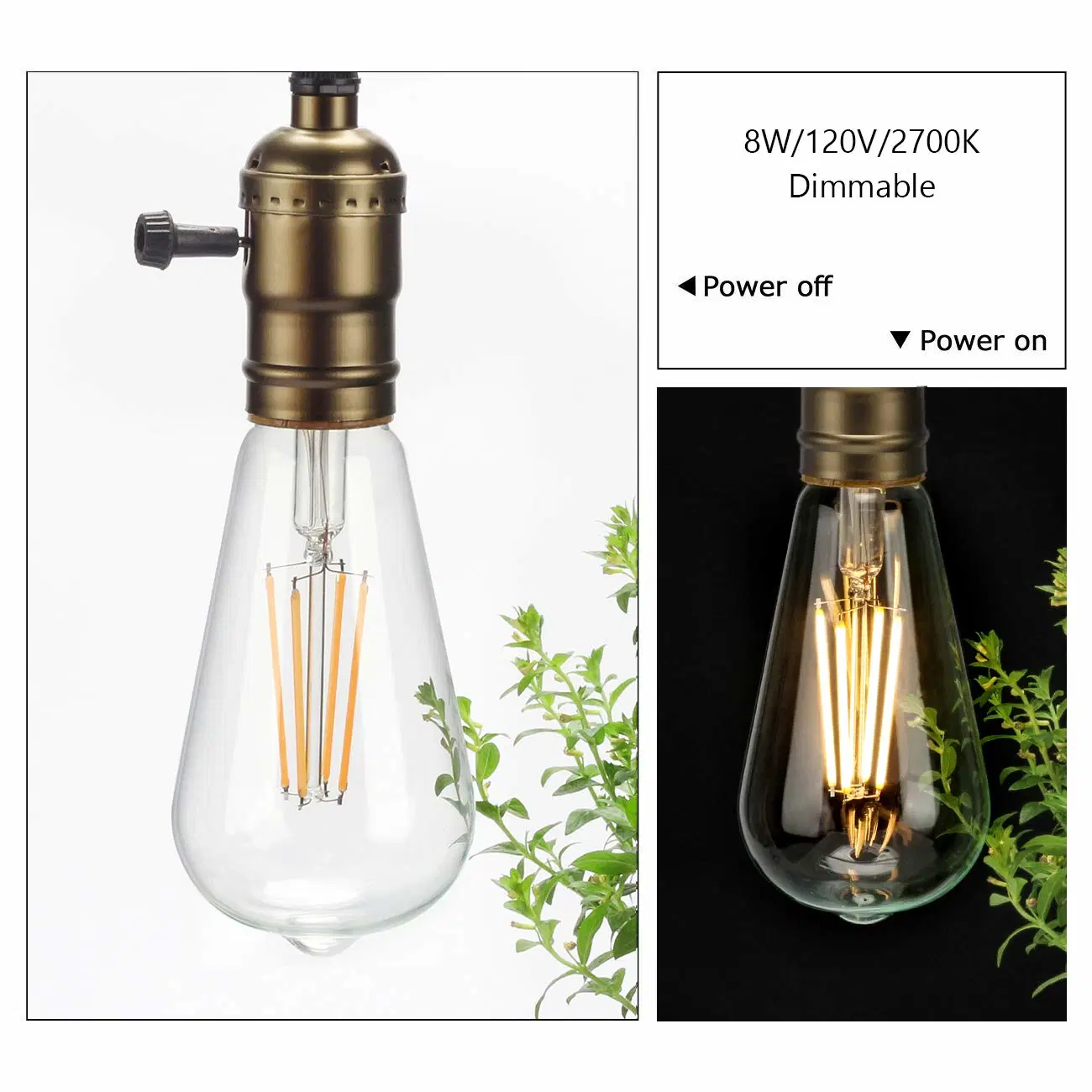 LED Edison Bulb Dimmable LED Filament Light Bulb Replace Incandescent Lamp