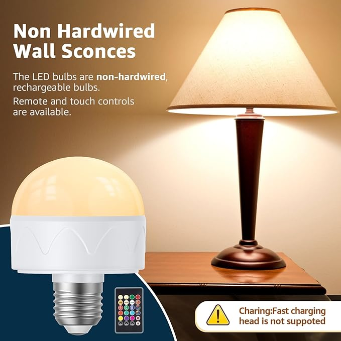 Warm White LED E27 Bulb Light USB Rechargeable Remote LED RGB Colour Changing Smart Flood Light Bulb