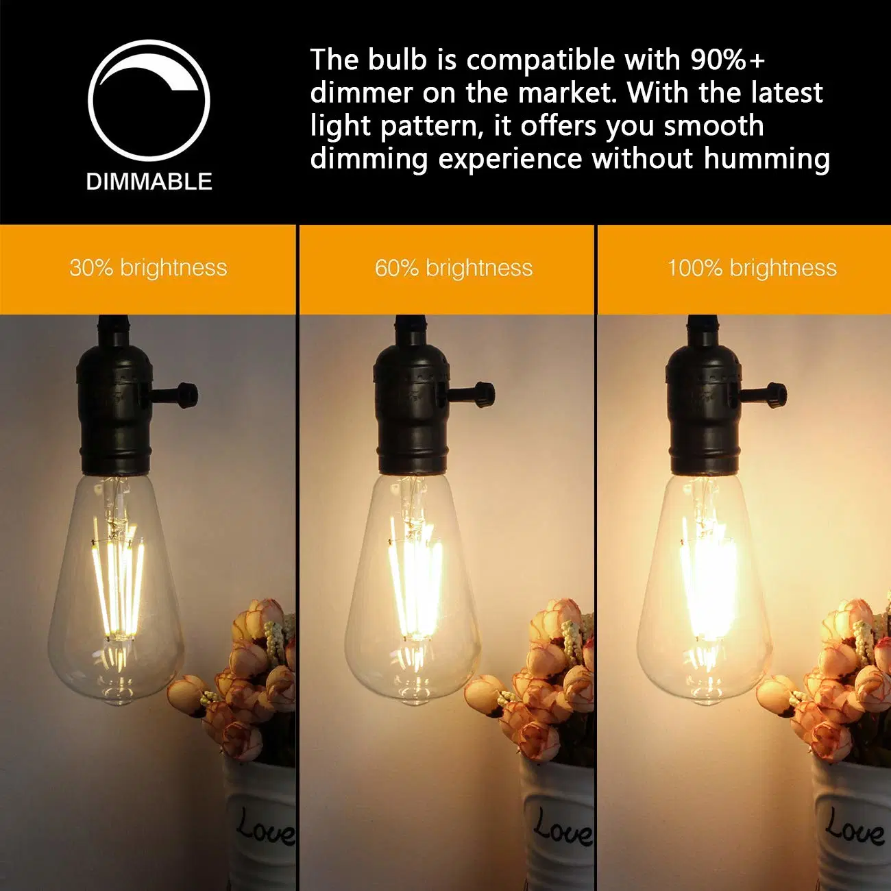 LED Edison Bulb Dimmable LED Filament Light Bulb Replace Incandescent Lamp