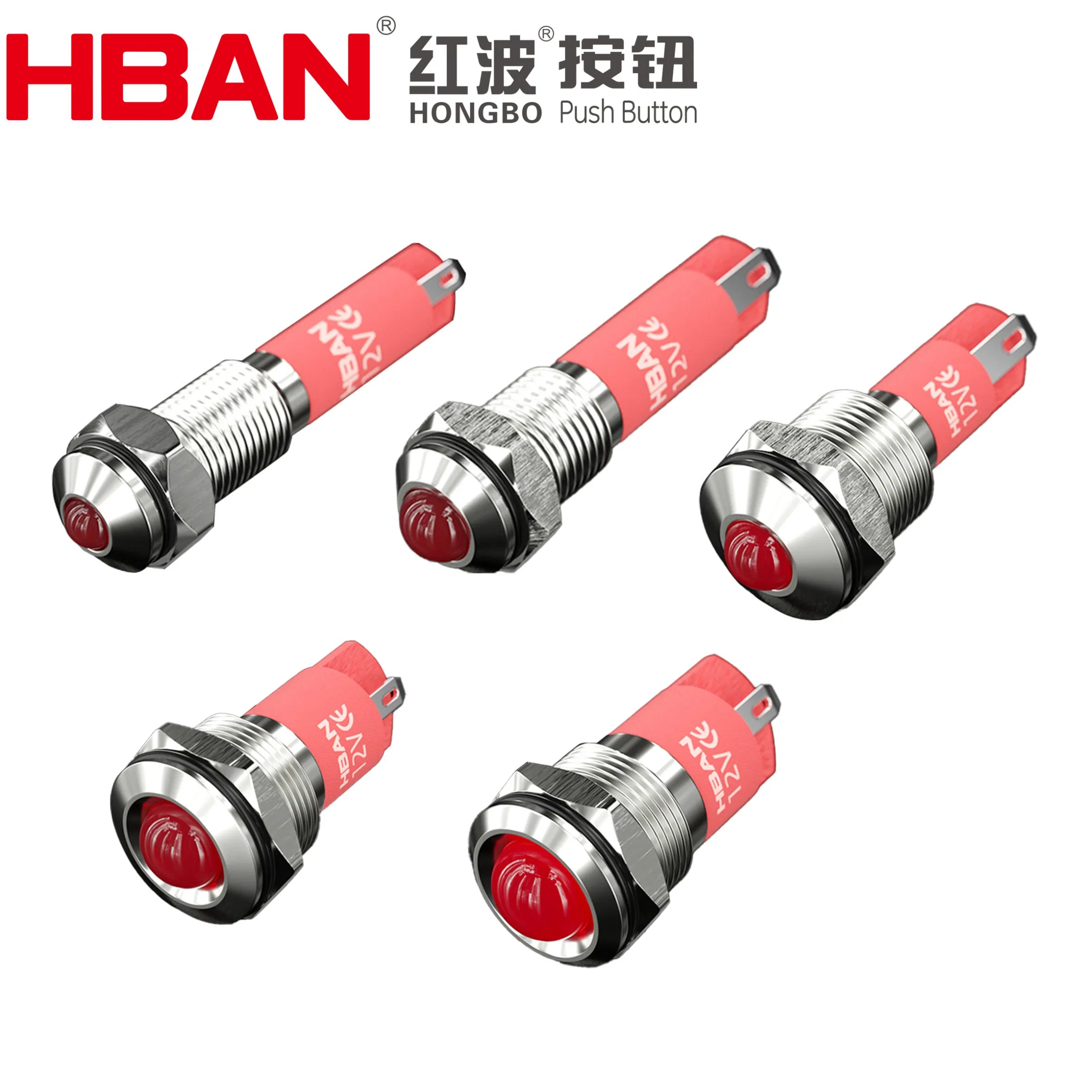 Hban IP67 Rated 6-14mm Dome Head Metal Signal Light with Bright LED