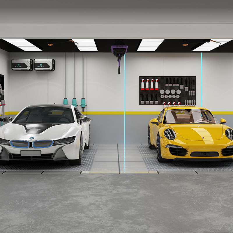 Commercial Grade Car Care Workshop Interior Design with LED Lighting &amp; Durable Flooring System