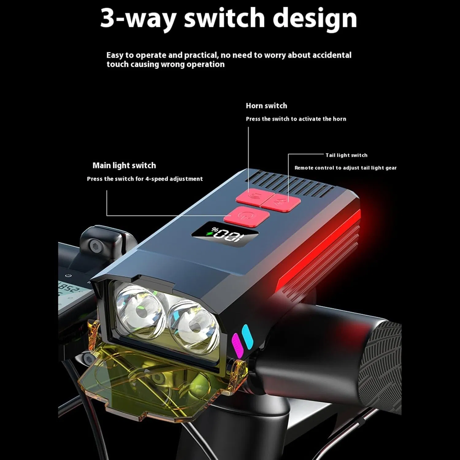 Front and Back Bike Lights - with Horn Waterproof Rechargeable Multis Modes, Front Rear Mountain Bike Lights for Adult Men Women Scooter E-Bike Mountain Road