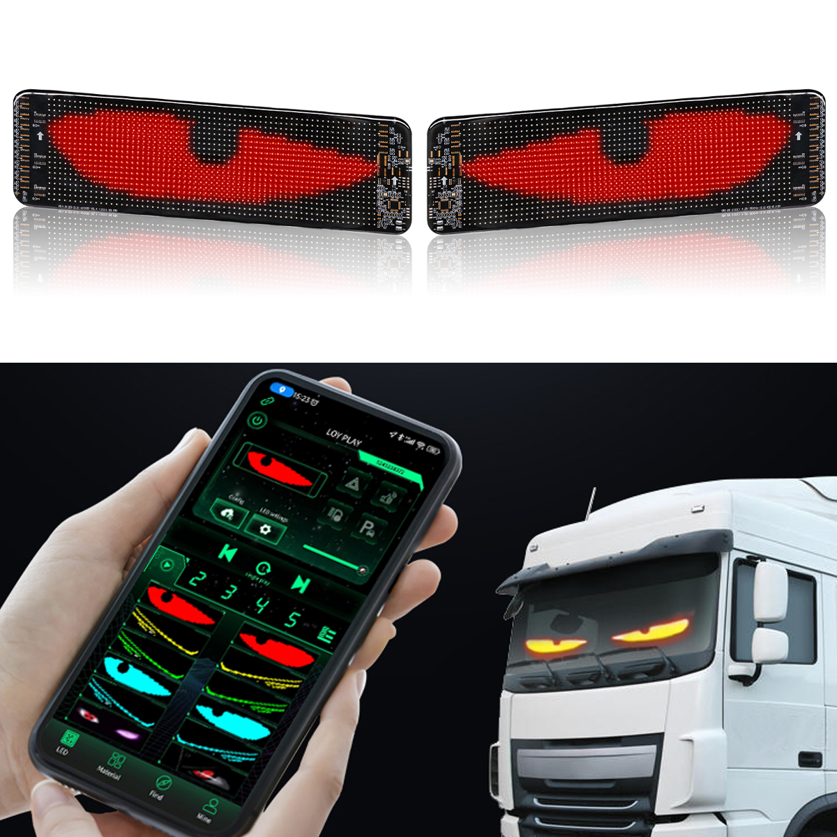 BGZM 16*32 Car Windshield LED Screen 12V Replacement New DIY Indicator Light Devil's Eye App Remote Control Animated Eyes Trucks
