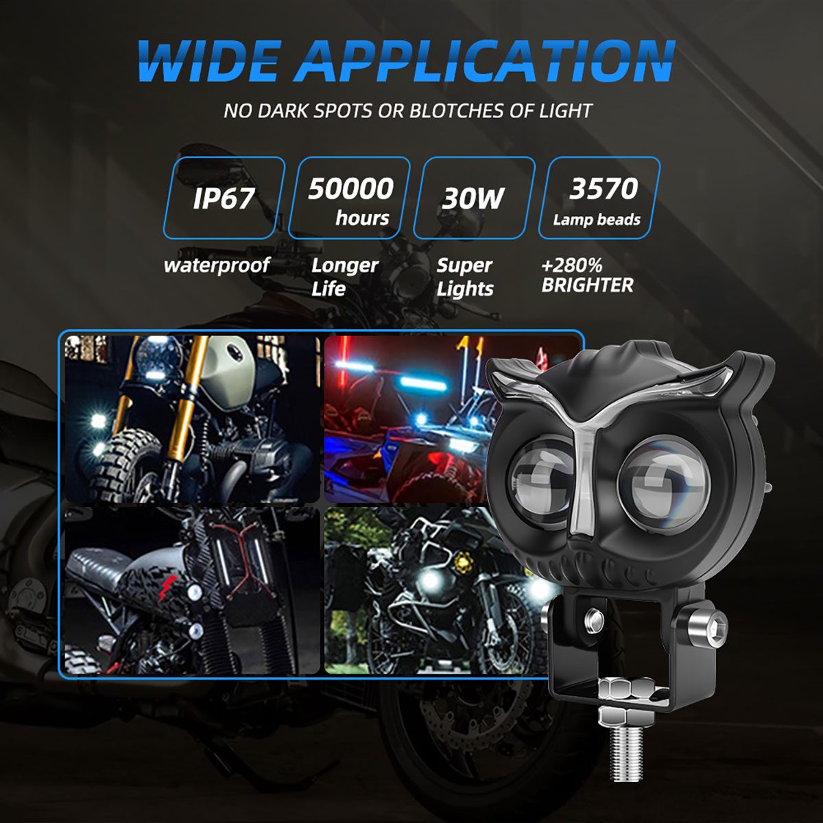 High-Strength RGB Dynamic Strobe Owl Two-tone LED Lens Driving Motor External Spotlight Headlights for Paving Electric Vehicle
